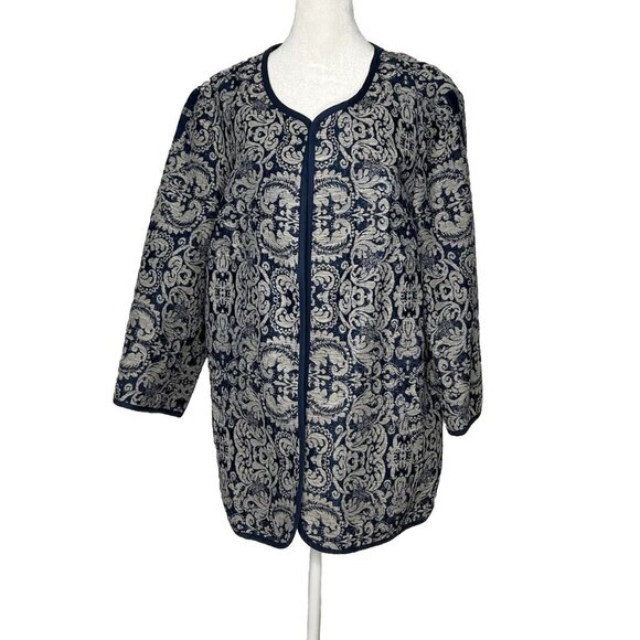 Coldwater Creek NWT Open Front Dress Jacket Business Sz 18 Blue & Gray Pattern - Picture 2 of 11